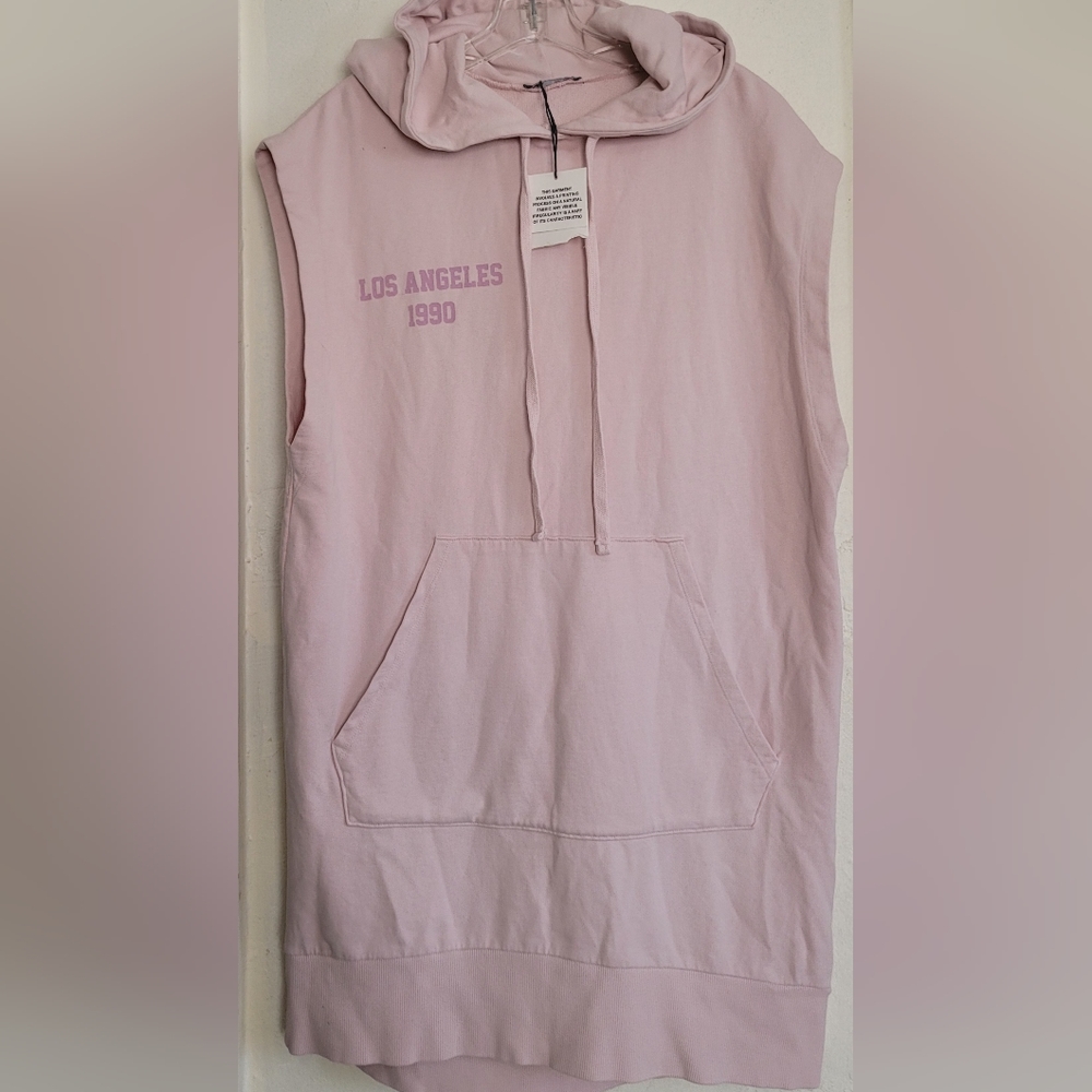 New Zara Pink Washed Plush Sweatshirt Dress Y2K Hoodie 1990 Los Angeles Small - Picture 4 of 15